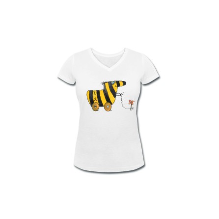 Tigerente mit Blume - Frauen T-Shirt mit V-Ausschnittaus ökologischem Anbau