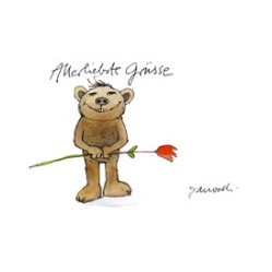 Allerliebste Grüße (Bär mit Rose) (Postkarte DIN A6)